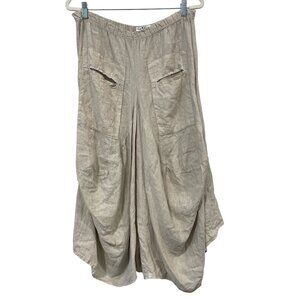 Gigi Moda Harem Lagenlook Pants Size XL Drapey Wide Leg Tan Linen Coastal Artsy